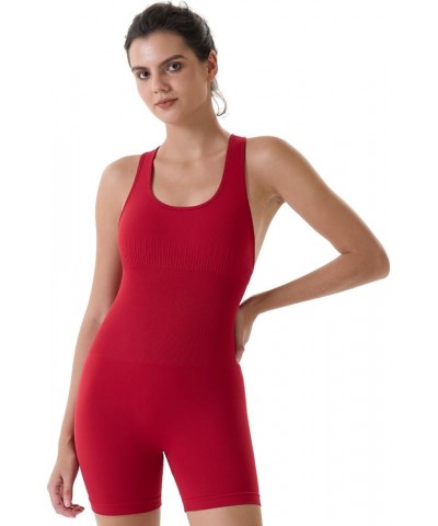 Power Romper for Women Workout Yoga Gym Seamless One Piece Racerback Jumpsuit Tummy Control Padded Sports Bra Chili Red $16.4...