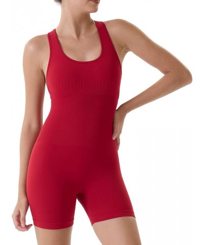 Power Romper for Women Workout Yoga Gym Seamless One Piece Racerback Jumpsuit Tummy Control Padded Sports Bra Chili Red $16.4...