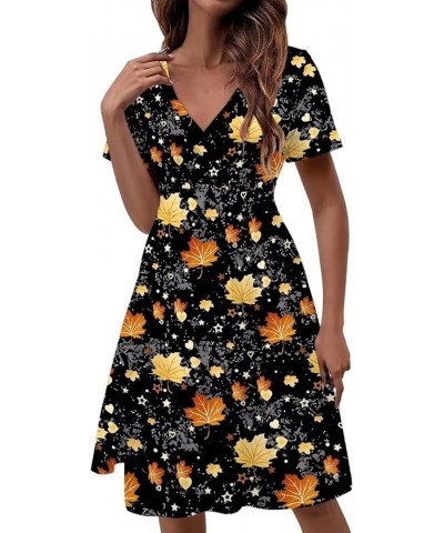 Women's Mulicolor Summer Short Sleeve Casual Dress V-Neck Party Dress with Pockets Size S-4XL Fall Maple Leaf $18.47 Dresses