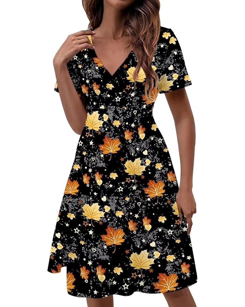 Women's Mulicolor Summer Short Sleeve Casual Dress V-Neck Party Dress with Pockets Size S-4XL Fall Maple Leaf $18.47 Dresses