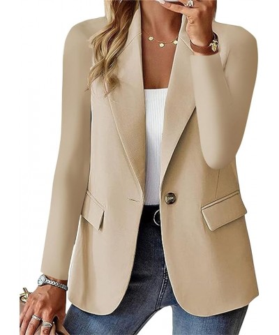 Womens Bussiness Casual Blazers Lapel Button Open Front Blazer Jacket Solid Long Sleeve Suite Jacket with Pockets A-beige $13...