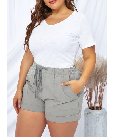 Womens Plus Size Comfy Drawstring Casual Elastic Waist Pocketed Shorts,1X-5X C Gray $17.99 Activewear