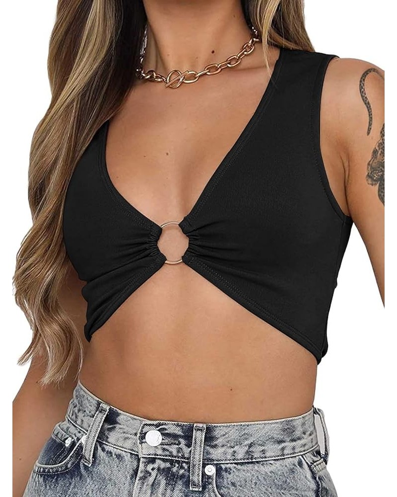 Women Sexy Y2k Corset Like Crop Top Deep V Neck Bra Night Going Out Festival Rave Top Black $10.78 Others