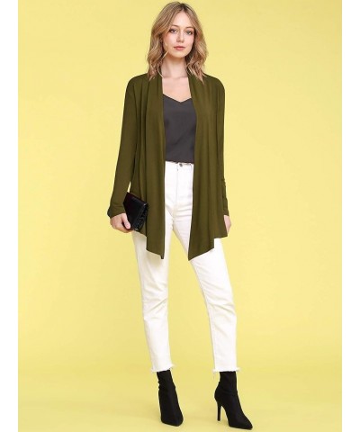 Women's Draped Front Open Cardigan Casual Long Sleeve Lightweight Cardigan Sweaters Duster Wsk850_olive $11.88 Sweaters