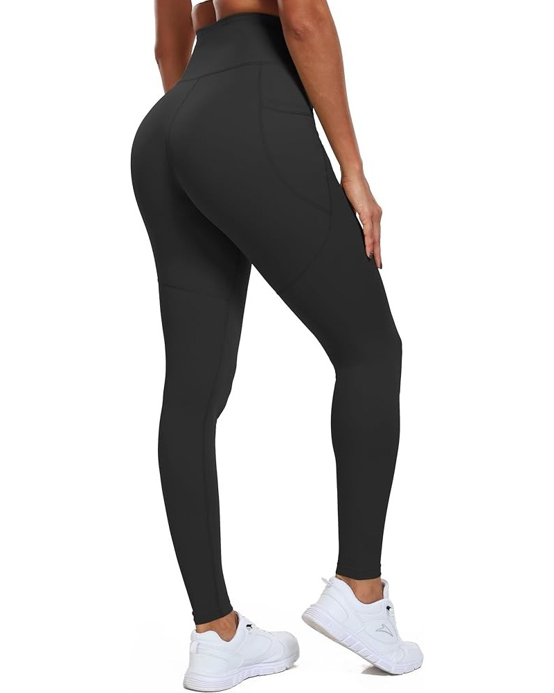 Nylon Thick High Waist Yoga Pants with Pockets, Tummy Control Workout Running Yoga Leggings for Women 38 1 Pack, Black $10.00...