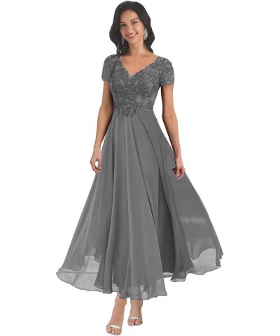 Mother of The Bride Dresses with Short Sleeves Lace Applique Pleated Chiffon Formal Evening Gown Lavender $38.49 Dresses