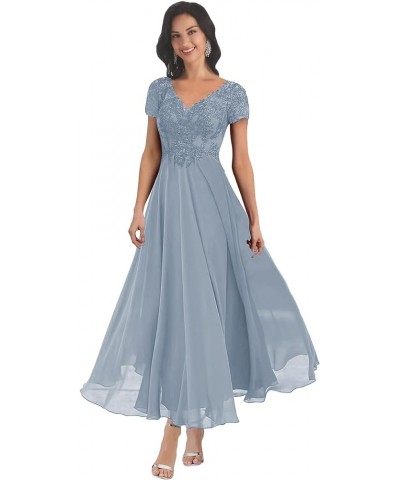 Mother of The Bride Dresses with Short Sleeves Lace Applique Pleated Chiffon Formal Evening Gown Lavender $38.49 Dresses