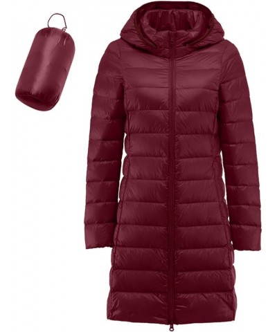 Womens Puffer Jacket 2023 Winter Warm Packable Down Jacket Lightweight Slim Fit Hooded Jacket Short Duck Down Coat 07-wine $2...