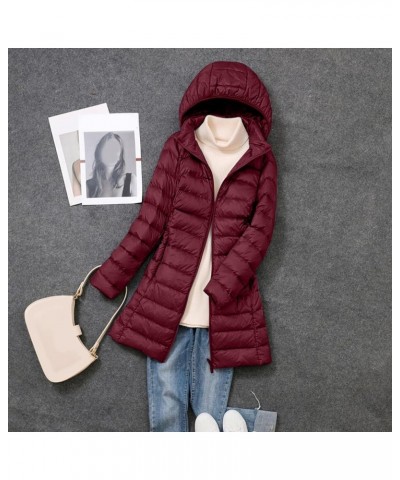 Womens Puffer Jacket 2023 Winter Warm Packable Down Jacket Lightweight Slim Fit Hooded Jacket Short Duck Down Coat 07-wine $2...