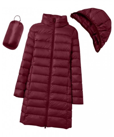 Womens Puffer Jacket 2023 Winter Warm Packable Down Jacket Lightweight Slim Fit Hooded Jacket Short Duck Down Coat 07-wine $2...