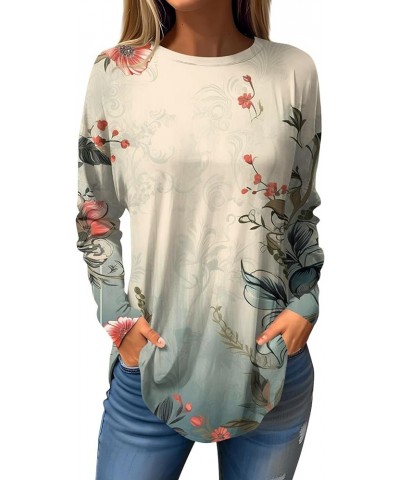 Cute Tops For Women, Vintage Printed Long Sleeve Tunics Or Tops To Wear With Leggings Trendy Basic Crew Neck Shirts 6-beige $...