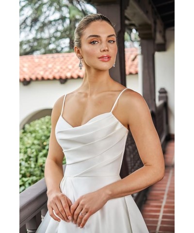 Women's Off The Shoulder Satin Prom Dresses Spaghetti Strap Formal Evening Gown with Slit Champagne $45.04 Dresses