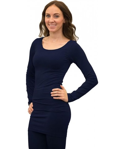 Scoop Neck Long Sleeve Thigh-Length Layering Top Ink Blue (Navy) $25.18 T-Shirts