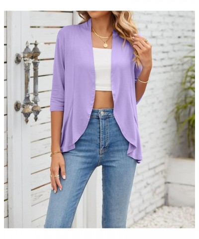 Womens Summer V Neck 3/4 Sleeve Cardigan Ruffle Loose Casual Tops 3819-lilac $13.24 Sweaters