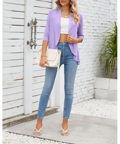 Womens Summer V Neck 3/4 Sleeve Cardigan Ruffle Loose Casual Tops 3819-lilac $13.24 Sweaters