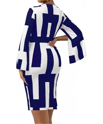 Women Sexy Dresses Bodycon Church 3/4 Sleeve African Print Pencil Party Office Dress Work with Split White Blue $17.22 Dresses