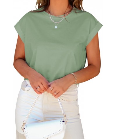 Womens Short Sleeve Cropped T-Shirts Summer Rolled Dolman Sleeve Crop Tops Casual Round Neck Solid Short Basic Tees 17-light ...