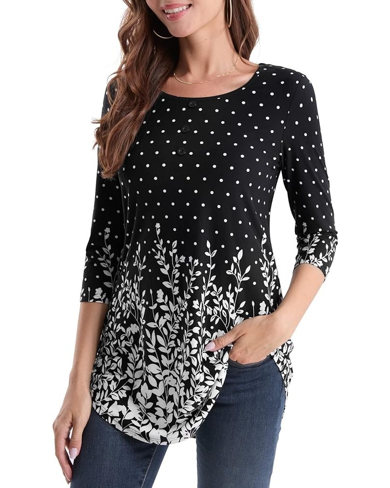 Women's 3/4 Sleeve Tunic Tops Floral Print Casual Flare Swing Blouse Buttons Up T Shirts Xmas Snow $18.23 Tops