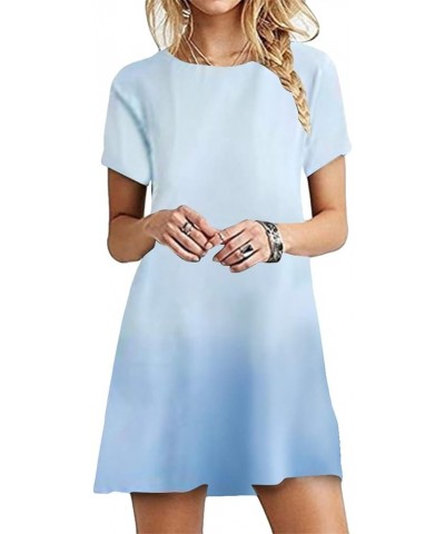 Women Short Sleeve Loose Casual T-Shirt Tops Summer Crewneck Swing Dress Plus Size Ombre Light Blue $11.50 Dresses