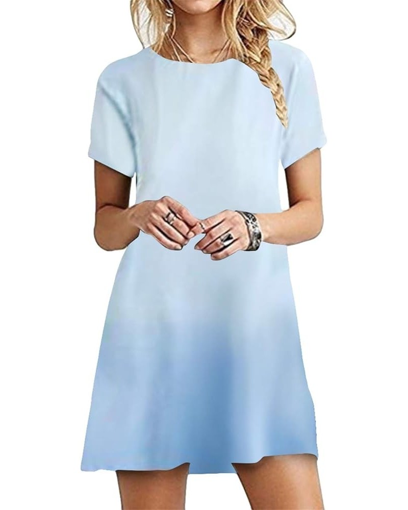 Women Short Sleeve Loose Casual T-Shirt Tops Summer Crewneck Swing Dress Plus Size Ombre Light Blue $11.50 Dresses