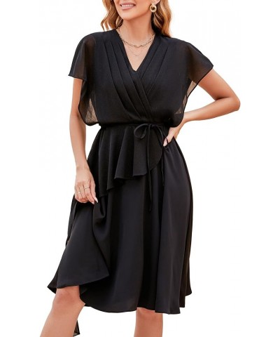 Women's Summer Double V Neck Dress, Flutter Sleeve Ruffle Chiffon Formal Party Wedding Guest Midi Dresses Black03 $26.09 Dresses