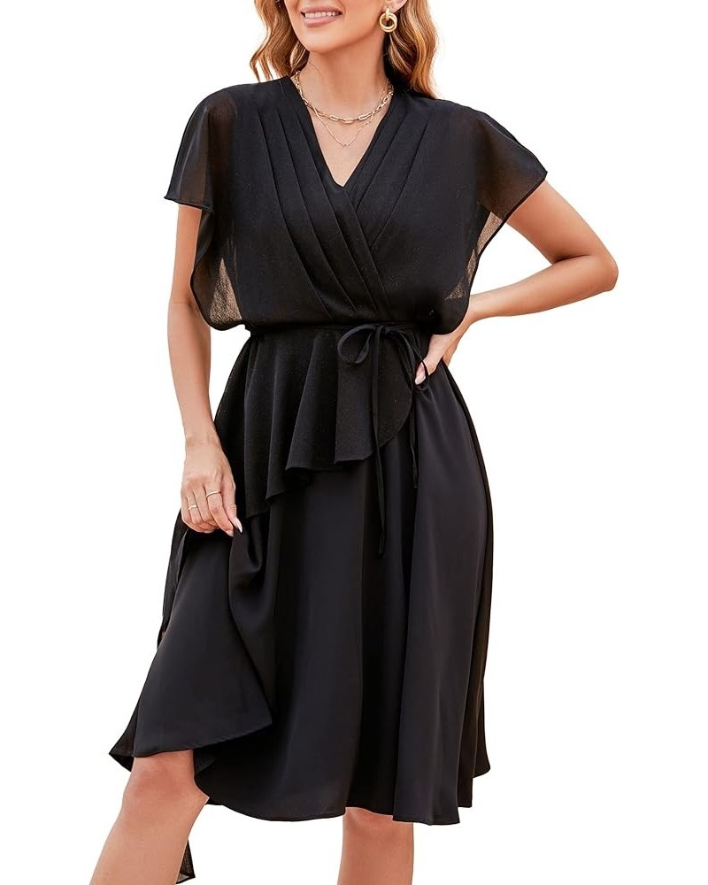 Women's Summer Double V Neck Dress, Flutter Sleeve Ruffle Chiffon Formal Party Wedding Guest Midi Dresses Black03 $26.09 Dresses