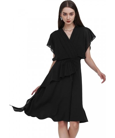 Women's Summer Double V Neck Dress, Flutter Sleeve Ruffle Chiffon Formal Party Wedding Guest Midi Dresses Black03 $26.09 Dresses