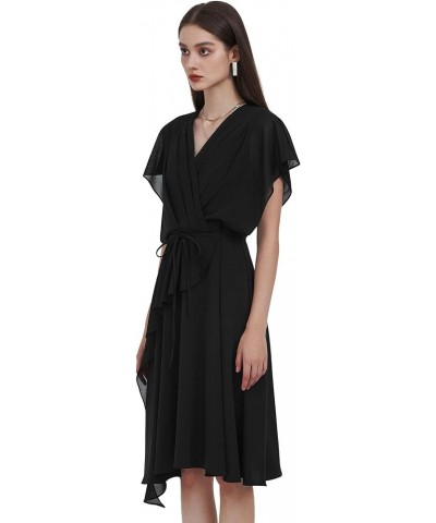 Women's Summer Double V Neck Dress, Flutter Sleeve Ruffle Chiffon Formal Party Wedding Guest Midi Dresses Black03 $26.09 Dresses