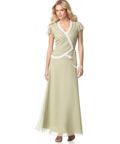 Women's Petite Faux Wrap Long Dress W/Flutter Sleeve Celery/Multi $33.41 Dresses