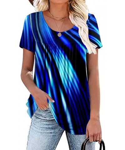 Women's Summer Short Sleeve Tunic Plus size ladies shirts Floral Blouse Loose Flowy Tops for Leggings M-4XL A 01-navy-stripes...