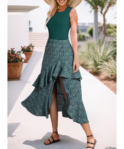 Women's Summer 2024 Maxi Dress Spaghetti Strap Spring Casual Boho Split Beach Long Flowy Dresses Trendy Green $24.63 Dresses