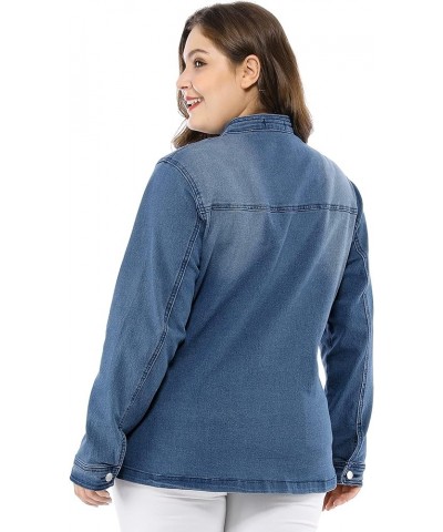 Women's Plus Size Denim Jacket Stretch Stand Collar Zip Drawstring Jean Jackets 2023 Blue $27.72 Jackets