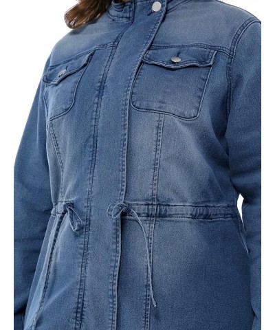 Women's Plus Size Denim Jacket Stretch Stand Collar Zip Drawstring Jean Jackets 2023 Blue $27.72 Jackets