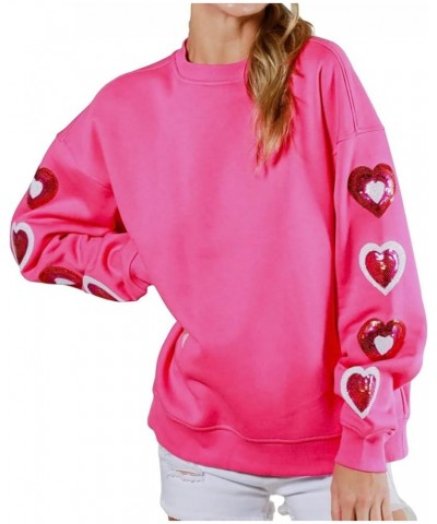 Women Oversized Heart Print Sweater Valentine 's Day Love Heart Sweatshirts Cute Graphic Long Sleeve Pullover Tops Sequin Pin...