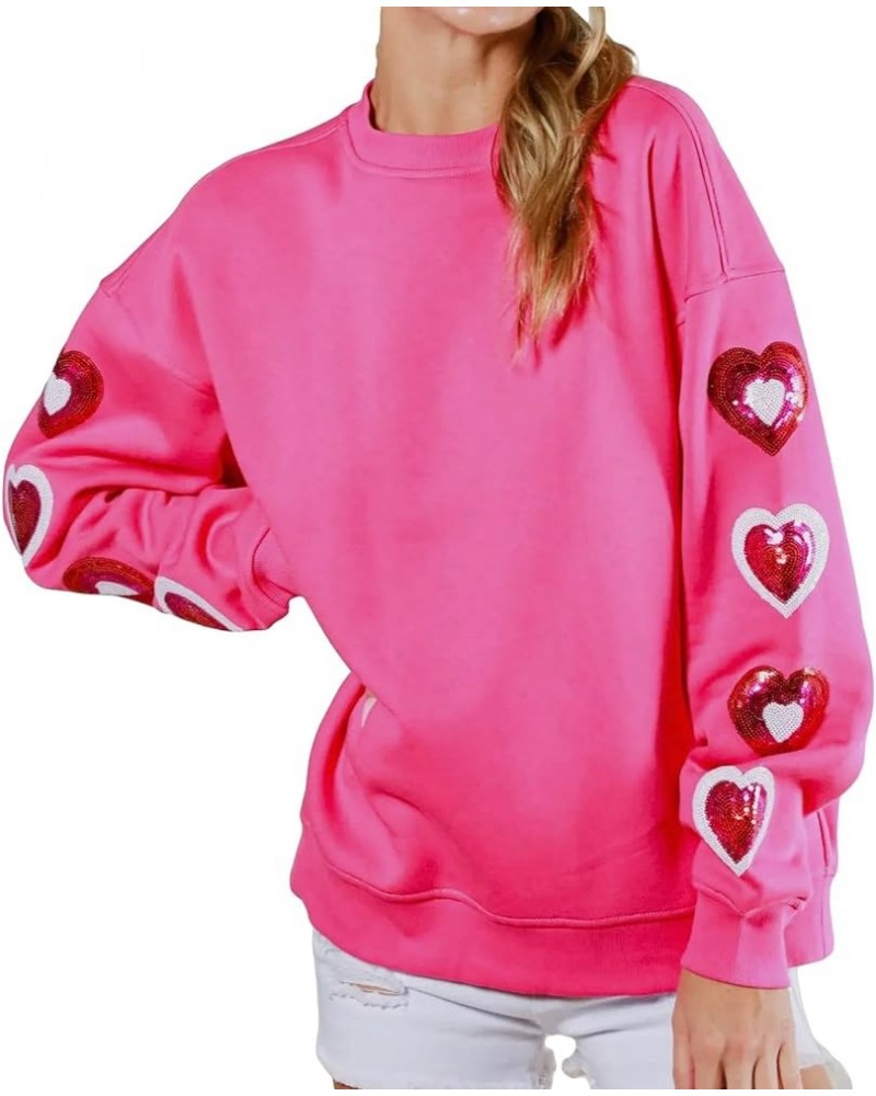 Women Oversized Heart Print Sweater Valentine 's Day Love Heart Sweatshirts Cute Graphic Long Sleeve Pullover Tops Sequin Pin...