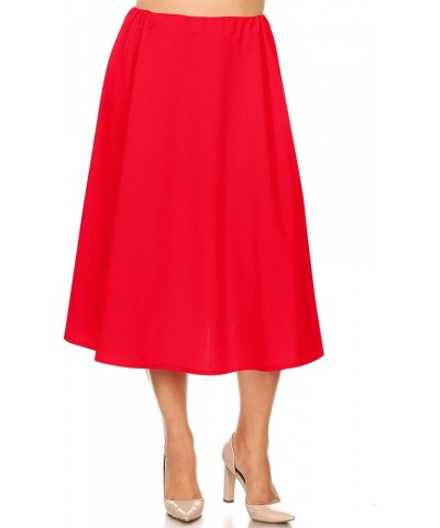 Women's Plus Size A-Line High Waist Elastic Band Pleated Solid Midi Skirt Made in USA Msk00811 Red $11.17 Skirts