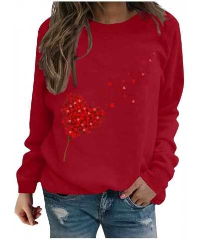 Valentine's Day Sweatshirt Women Long Sleeve Crew Neck Shirts Heart Print Blouse Casual Pullover Loose Fit Tunic Tops 3❤❤red_...