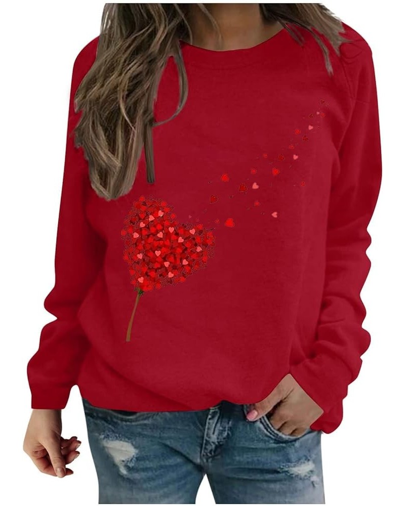 Valentine's Day Sweatshirt Women Long Sleeve Crew Neck Shirts Heart Print Blouse Casual Pullover Loose Fit Tunic Tops 3❤❤red_...