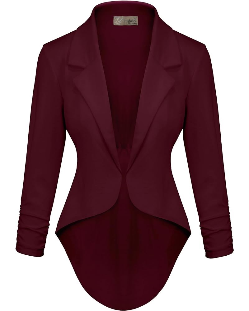 Women's Casual Work Comfy Open Front High Low Notch Lapel Office Blazer Jacket Made in USA 1073t-wine $14.24 Blazers