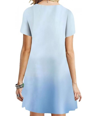 Women Short Sleeve Loose Casual T-Shirt Tops Summer Crewneck Swing Dress Plus Size Ombre Light Blue $11.50 Dresses