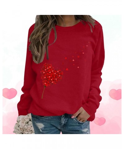 Valentine's Day Sweatshirt Women Long Sleeve Crew Neck Shirts Heart Print Blouse Casual Pullover Loose Fit Tunic Tops 3❤❤red_...