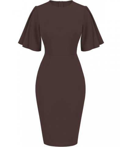 1950's Women's Vintage Stretchy Work Casual Bodycon Sheath Pencil Dress for Women 1189 (Brown, M) $19.59 Dresses