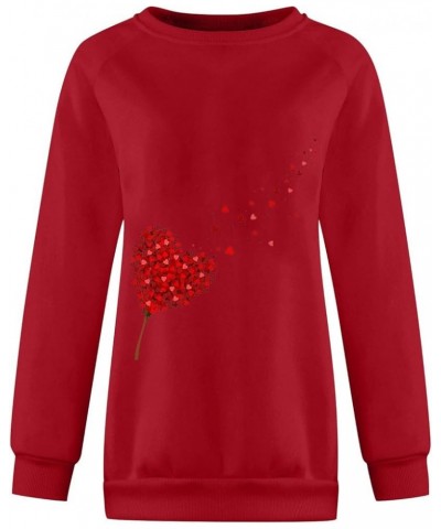 Valentine's Day Sweatshirt Women Long Sleeve Crew Neck Shirts Heart Print Blouse Casual Pullover Loose Fit Tunic Tops 3❤❤red_...