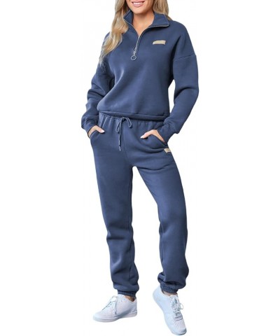 Women 2 Piece Outfits Sweatsuit Lounge Set Half Zip Pullover with Jogger Airport Tracksuit Matching Pants Set Q Navy Blue $26...