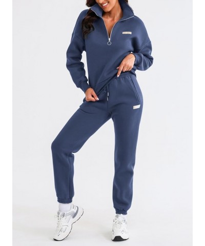 Women 2 Piece Outfits Sweatsuit Lounge Set Half Zip Pullover with Jogger Airport Tracksuit Matching Pants Set Q Navy Blue $26...