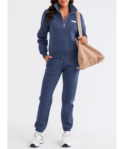 Women 2 Piece Outfits Sweatsuit Lounge Set Half Zip Pullover with Jogger Airport Tracksuit Matching Pants Set Q Navy Blue $26...