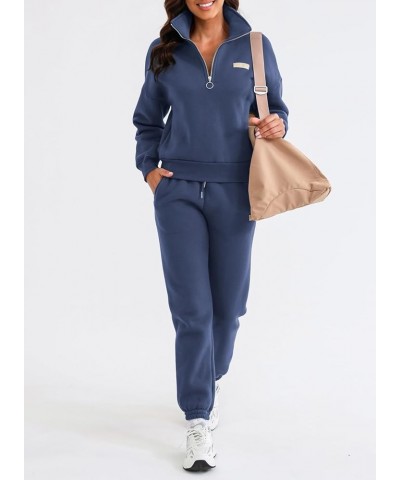 Women 2 Piece Outfits Sweatsuit Lounge Set Half Zip Pullover with Jogger Airport Tracksuit Matching Pants Set Q Navy Blue $26...