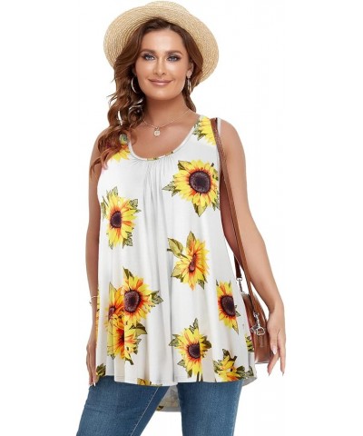 Plus Size Tank Tops for Women Summer Sleeveless Tunics Tops Casual Pleated Scoop Neck Swing Shirts A-sunflower26 $8.83 Tops