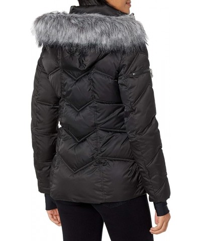 Women's Midweight Puffer Jacket with Faux Fur Trim Black $36.61 Jackets