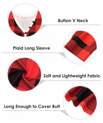 Plus Size Tops for Women Long Sleeve Button Down Shirts Color Block Tunics Fall Winter Tee (XL-5XL) 1-plaid Red $12.99 Tops